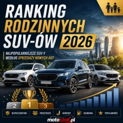 Ranking rodzinnych SUV-ów 2026 – najpopularniejsze SUV-y według sprzedaży nowych aut